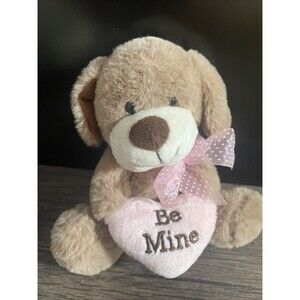 Burton + Burton 6 Inch Brown Plush Dog Be Mine Pink Heart Valentines Day EUC